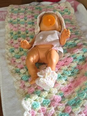 Vintage Realistic Anatomically Correct Baby Doll with Crochet Accessories